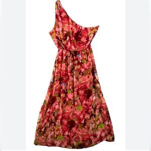 LARA G Guidotti Airy Silk Blend One Shoulder Fairy Floral One-Shoulder Dress